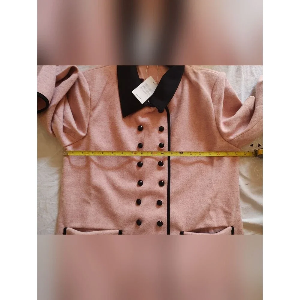 Double-Breasted Pink Coat with Black Trim Size Medium - Picture 7 of 7